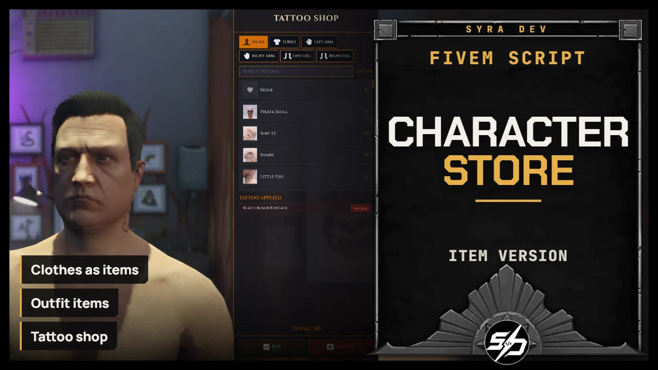 Character Store (Clothing, Barber, Tattoo) - ITEM VERSION
